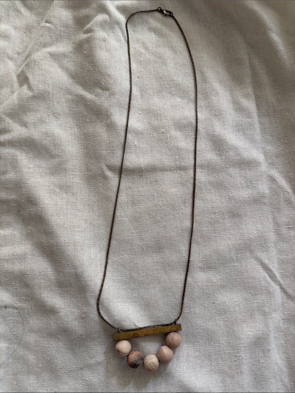 Minimalist Pink Bead Bar Necklace with Brass Accent